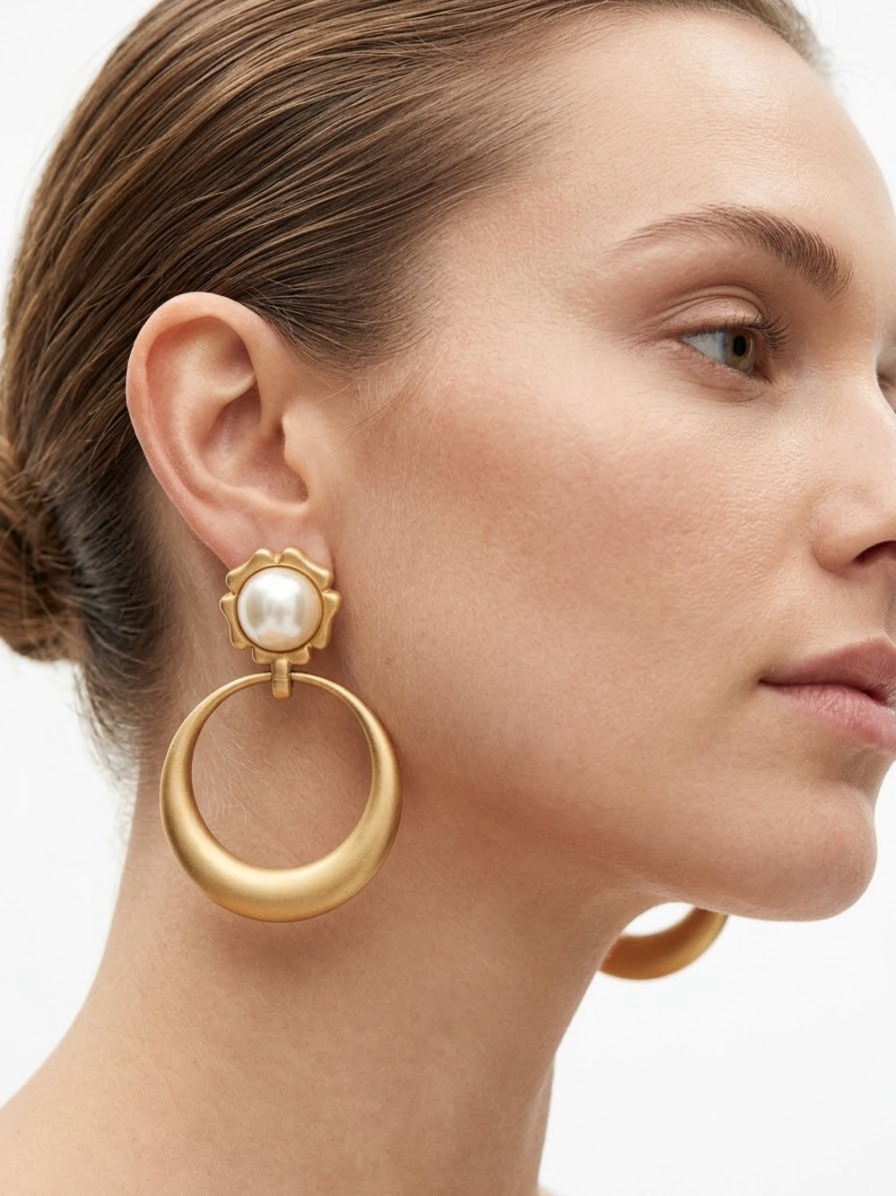 Monet Gold Pearl Drop Hoop Earrings - Elegant Women's Jewelry